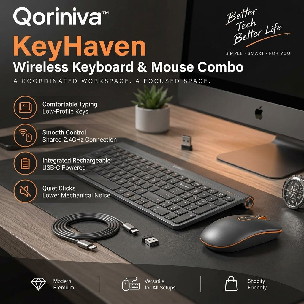 Qoriniva™ KeyHaven Wireless Keyboard & Mouse Combo