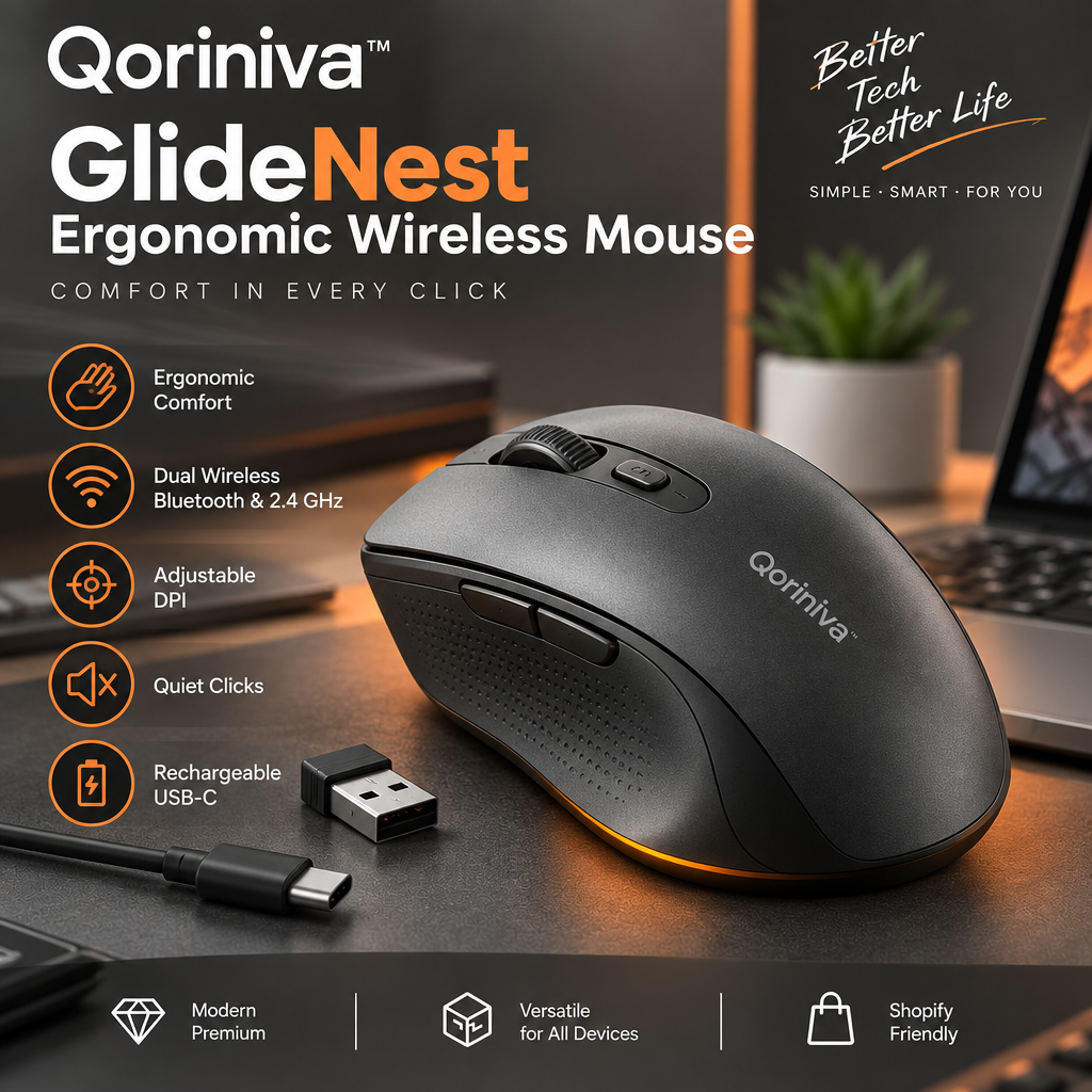 Qoriniva™ GlideNest Ergonomic Wireless Mouse