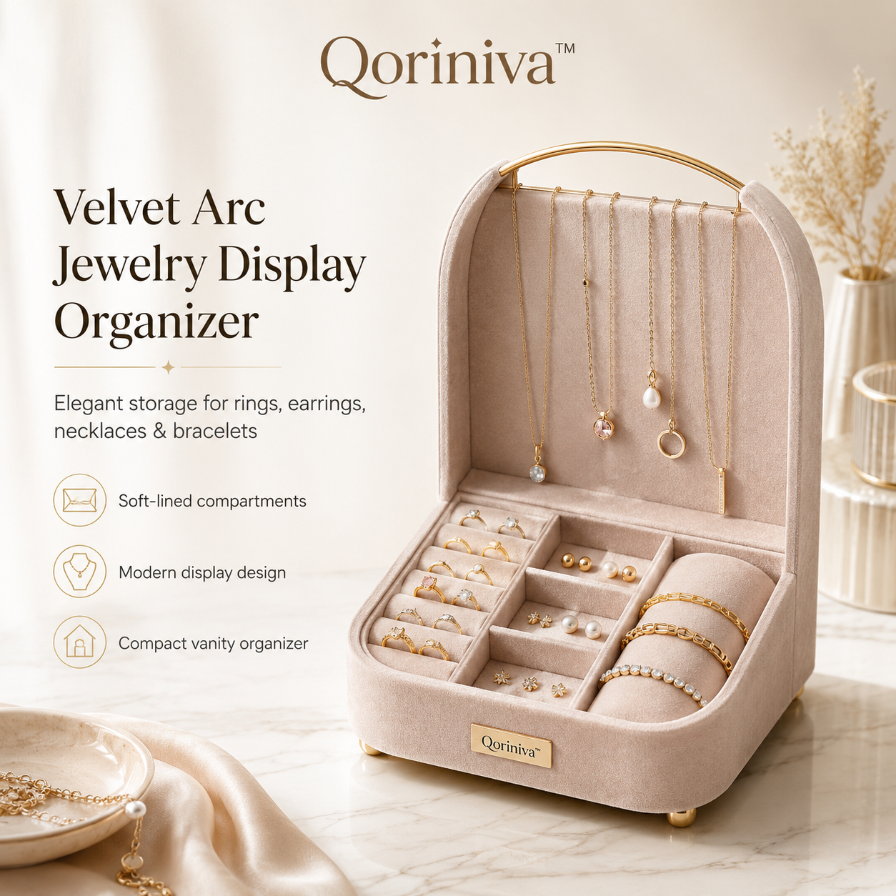 Qoriniva™ Velvet Arc Jewelry Display Organizer