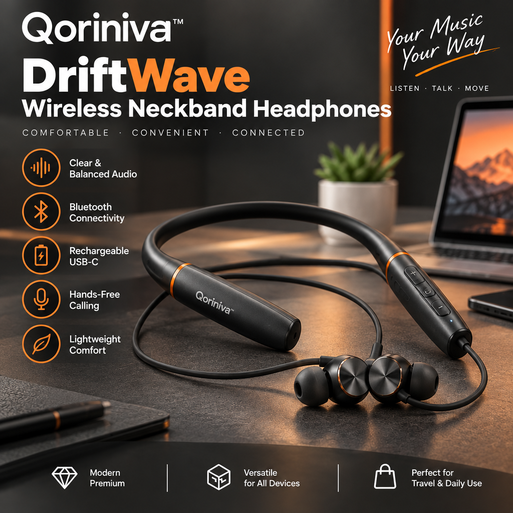 Qoriniva™ DriftWave Wireless Neckband Headphones